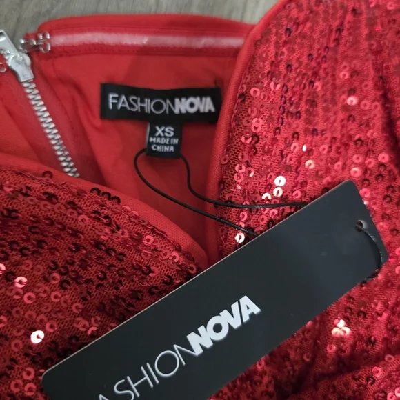 Fashion Nova Red Sequin Prom Dress - Picture 5 of 8